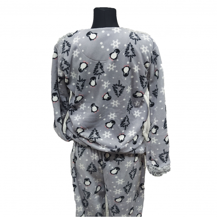 Piżama pluszowa- Pingwin szary tył